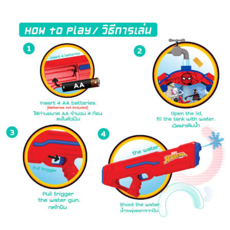 ปืนฉีดน้ำไฟฟ้า แบบแทงค์ DISNEY MARVEL ลาย SPIDERMAN สีน้ำเงิน_1