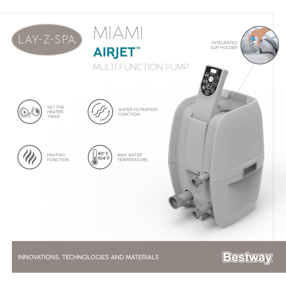สปาเป่าลม Lay-Z-Spa&reg; Bestway Miami AirJet ขนาด 1.80m x 1.80m x 66cm