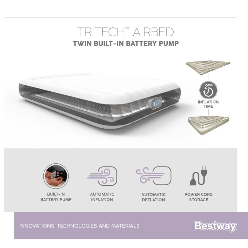 ที่นอนเป่าลม Bestway Tritech Airbed Twin Built-in Battery Pump 1.88m x 99cm x 30cm 