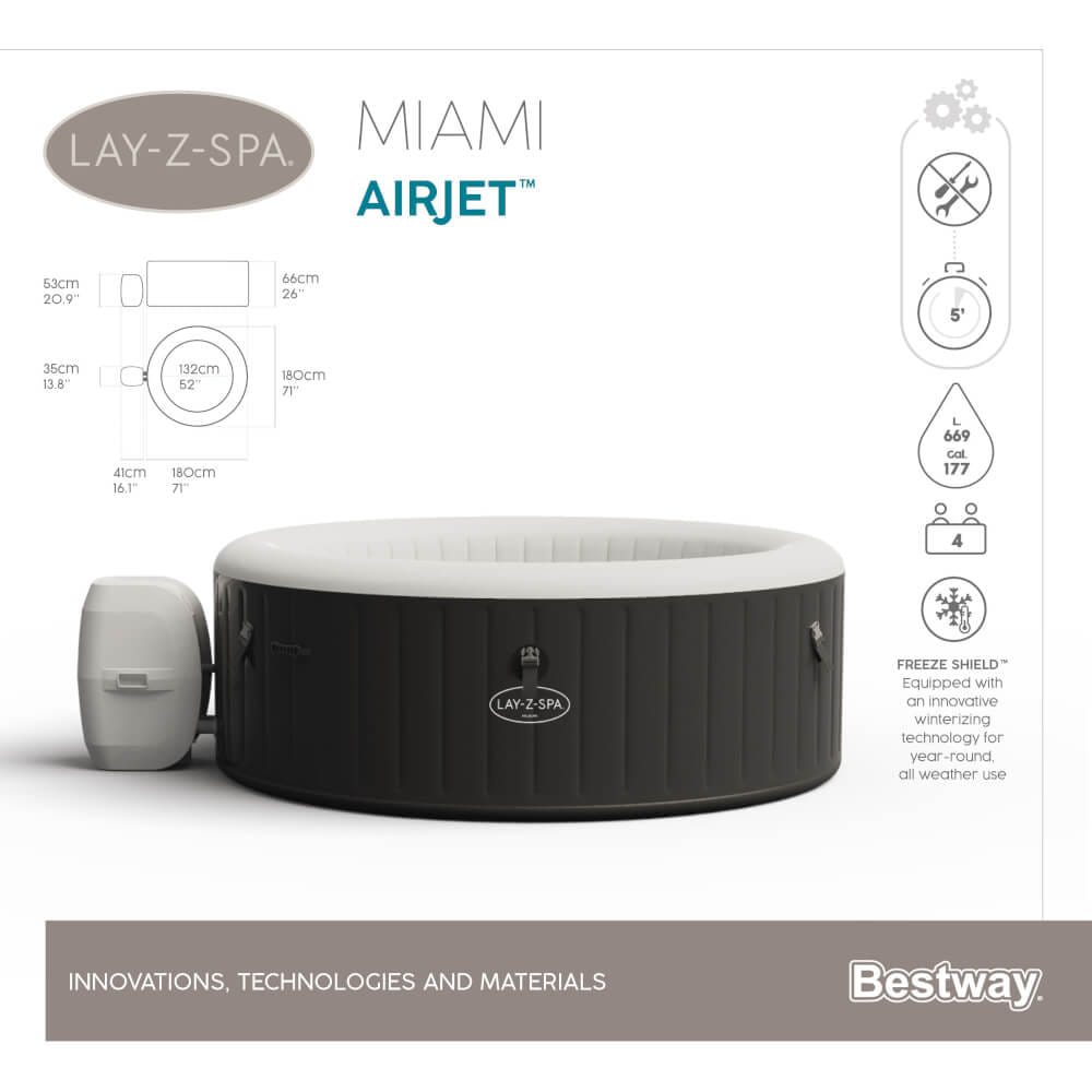 สปาเป่าลม Lay-Z-Spa&reg; Bestway Miami AirJet ขนาด 1.80m x 1.80m x 66cm