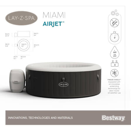 สปาเป่าลม Lay-Z-Spa® Bestway Miami AirJet ขนาด 1.80m x 1.80m x 66cm_8