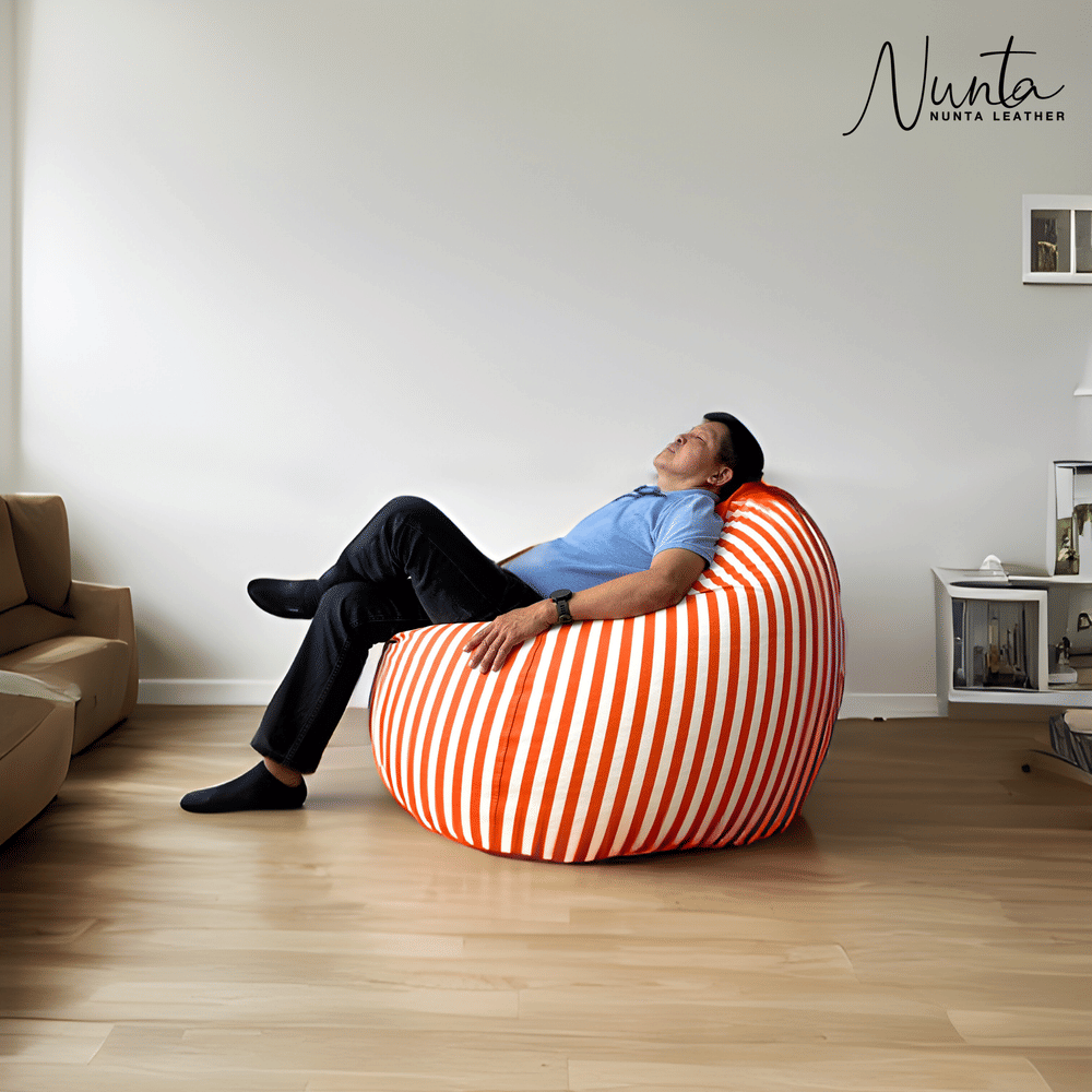 บีนแบค ทรงหยดน้ำ Nunta Leather รุ่น Sunkissed Size: M 70x70cm สีแดง-ขาว