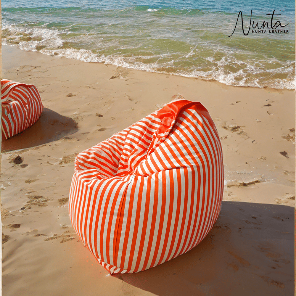 บีนแบค ทรงหยดน้ำ Nunta Leather รุ่น Sunkissed Size: L 90x90cm สีส้ม-ขาว