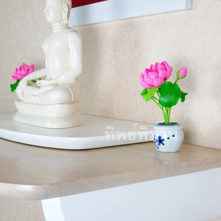 ชุดแจกันดอกบัวหลวงสีชมพู Tippimaan งานแฮนด์เมดดอกบัวดินญี่ปุ่นปั้น 1คู่/ชุด_5