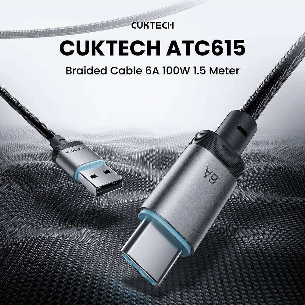 สายชาร์จเร็ว CUKTECH ATC615 สีดำ 6A 100W USB A TO C สายชาร์จ HUAWEI , HONOR ไนลอนถัก ชาร์จเร็ว ความยาว 1.5 เมตร