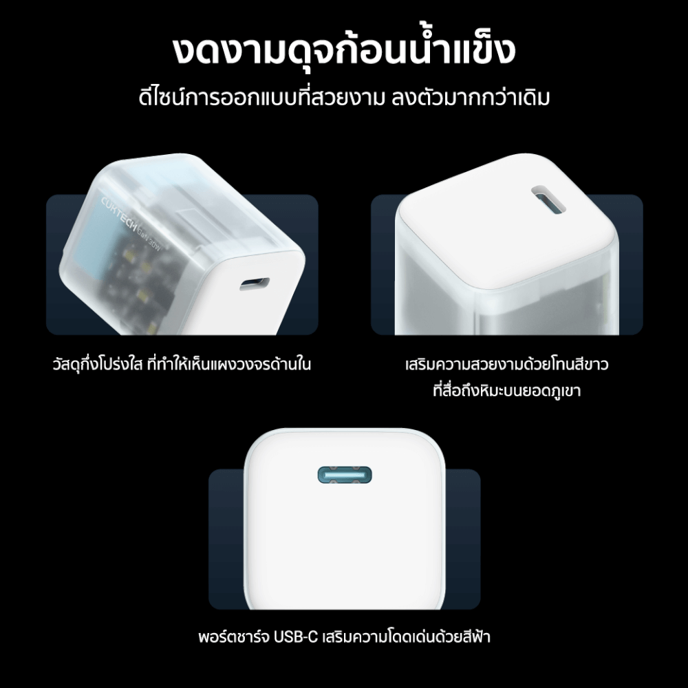 หัวชาร์จเร็ว CUKTECH AC30S 30W สีใส GAN USB-C 1 พอร์ต ใช้สำหรับ IPHONE IPAD MAC (ระบบป้องกัน 8 ชั้น)_4