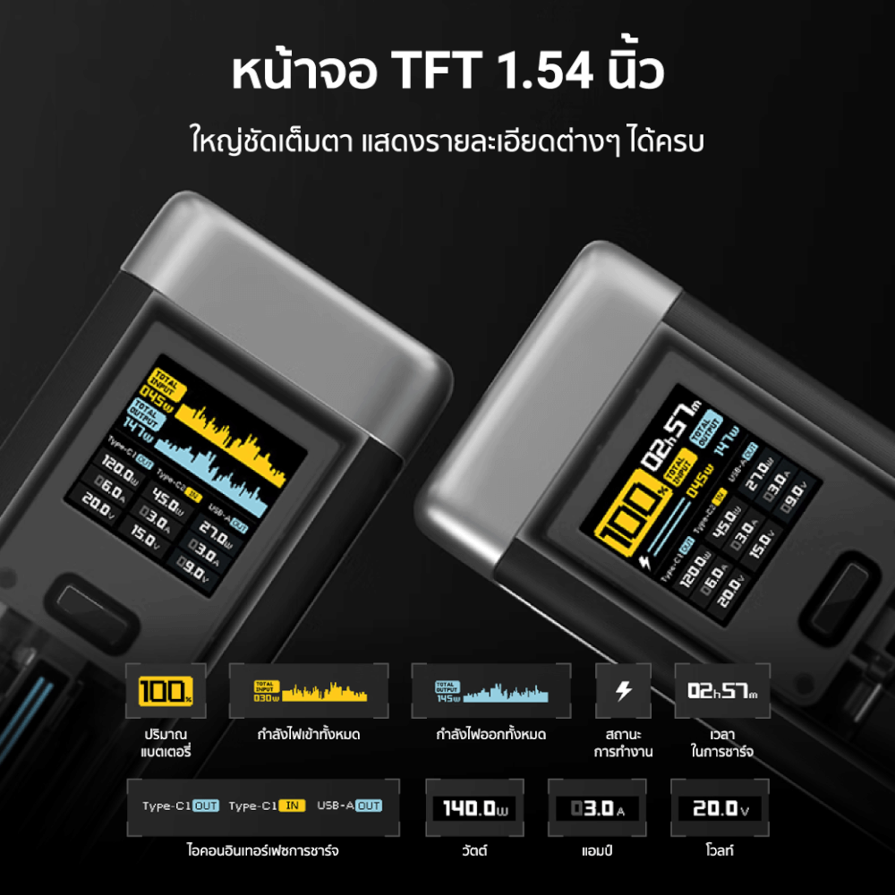 แบตสำรอง CUKTECH P23 สีเทา CN.V ความจุ 25000 mAh จ่ายไฟรวมกันสูงสุด 210W_6