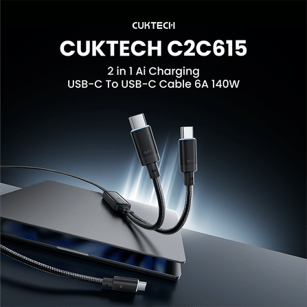สายชาร์จเร็ว AI CUKTECH C2C615 สีดำ 6A 140W สายชาร์จ เทคโนโลยีชาร์จเร็ว PD 3.2 (AVS) PPS UFCS 1/2 พอร์ต USB C_1