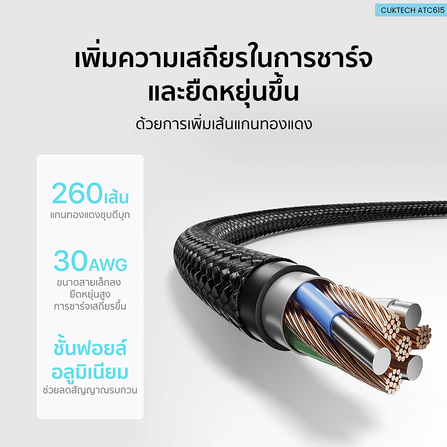 สายชาร์จเร็ว CUKTECH ATC615 สีดำ 6A 100W USB A TO C สายชาร์จ HUAWEI , HONOR ไนลอนถัก ชาร์จเร็ว ความยาว 1.5 เมตร_4