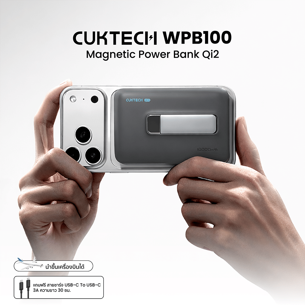 แบตเตอรี่สำรอง CUKTECH WPB100 10000 MAH สีดำ มาตรฐาน CE ชาร์จไร้สาย_1