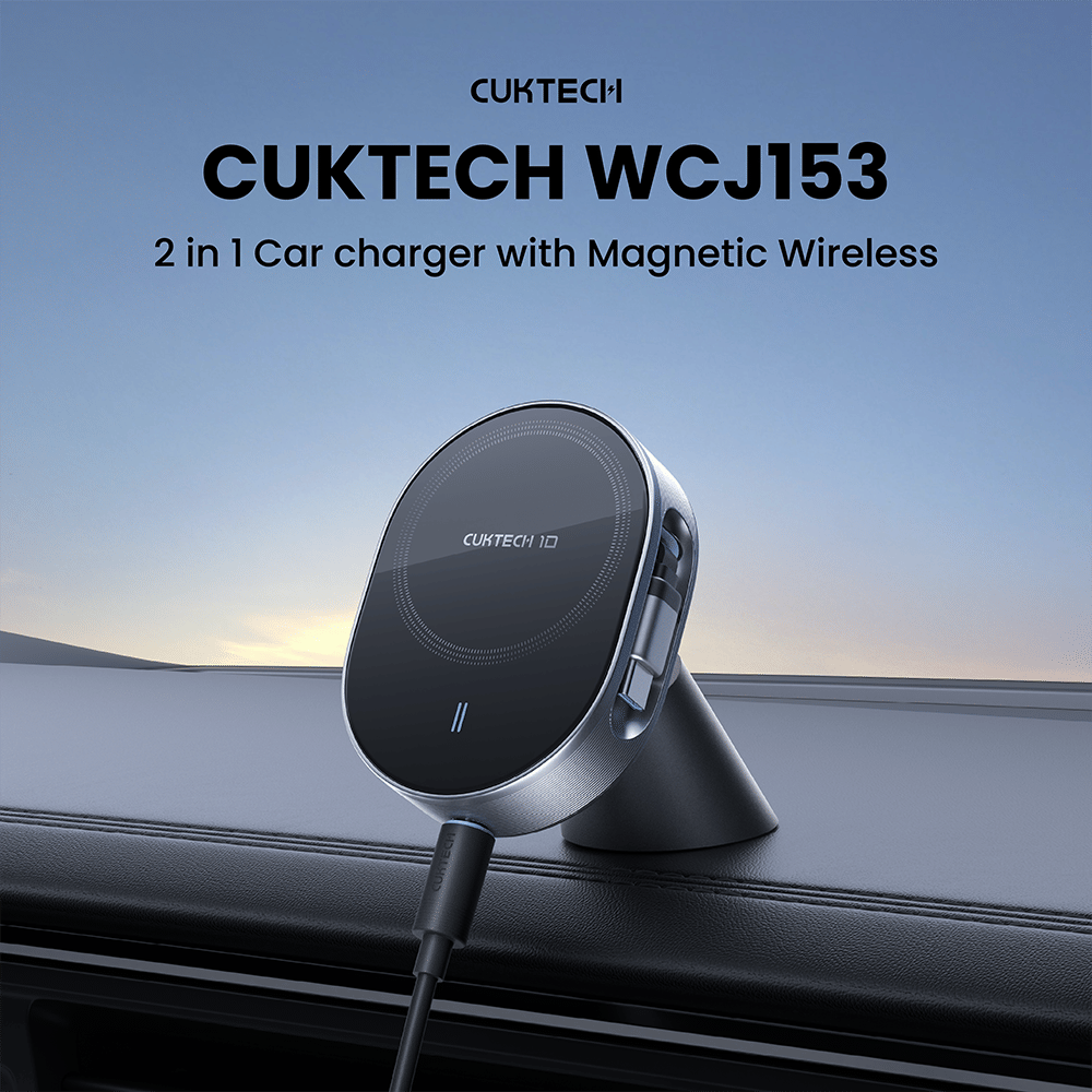 หัวชาร์จในรถ CUKTECH WCJ153 2 IN 1 สายชาร์จ USB-C ในตัว ชาร์จเร็ว 90W ชาร์จไร้สาย 15W_1