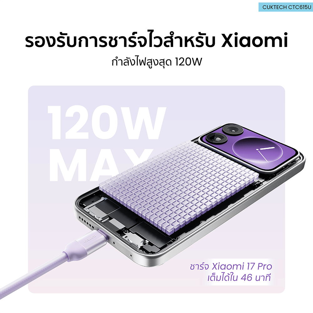 สายชาร์จเร็ว CUKTECH รุ่น CTC615U 6A 240W สายชาร์จซิลิโคน USB-C ยาว 1.5 ม. สีส้ม (รองรับการชาร์จ PD3.1)_10