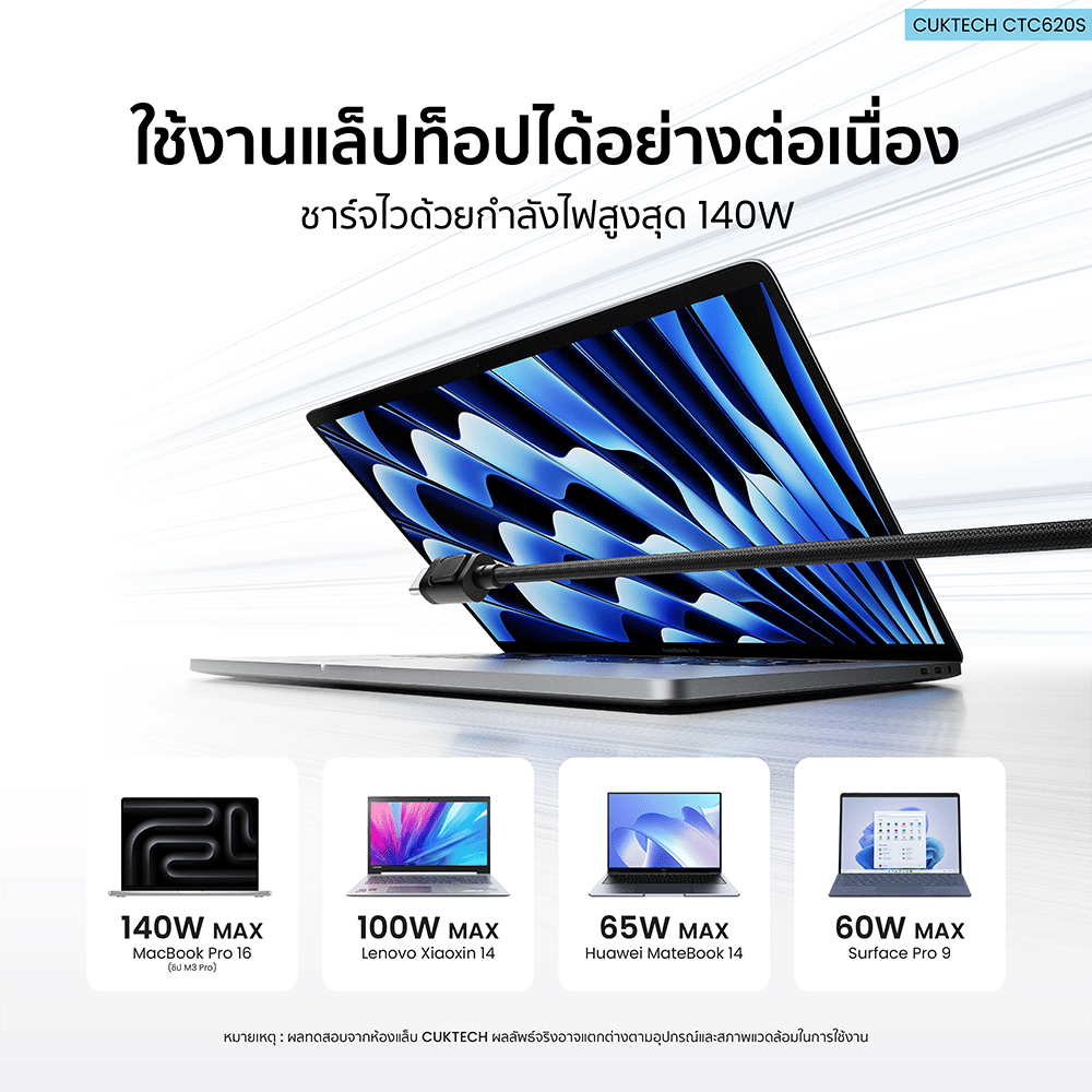 สายชาร์จเร็ว CUKTECH รุ่น CTC620S 6A 240W USB-C ยาว 20 ซม. สีดำ (รองรับการชาร์จ PD3.1)_10