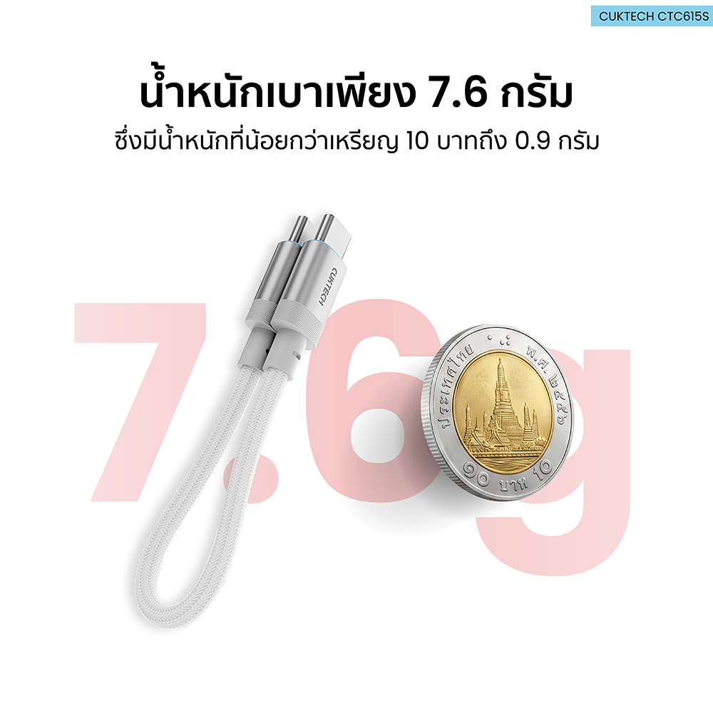 สายชาร์จเร็ว CUKTECH รุ่น CTC615S 6A 240W USB-C ยาว 15 ซม. สีฟ้า (รองรับการชาร์จ PD3.1)_4