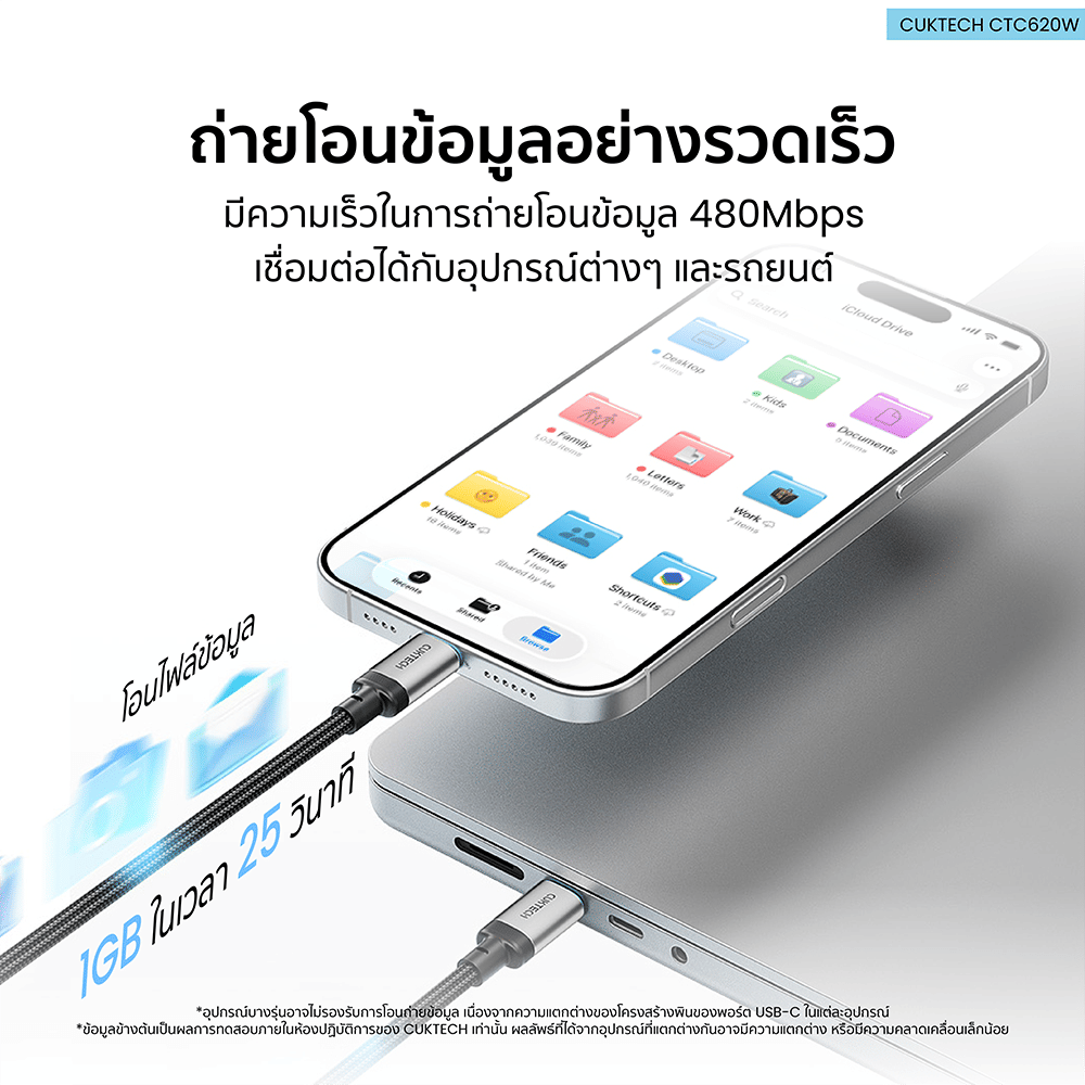 สายชาร์จเร็ว CUKTECH รุ่น CTC620W 6A 240W สายชาร์จ USB-C ยาว 2 ม. สีส้ม (รองรับการชาร์จ PD3.1)_5