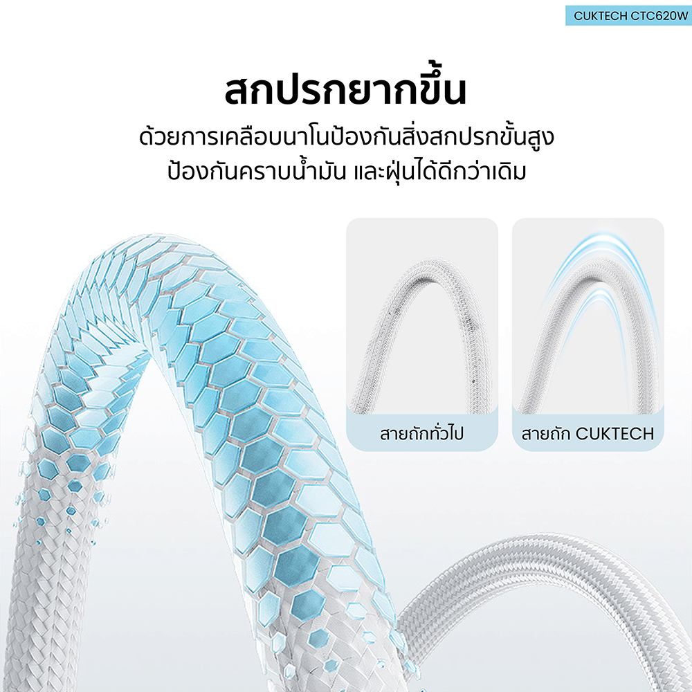 สายชาร์จเร็ว CUKTECH รุ่น CTC620W 6A 240W สายชาร์จ USB-C ยาว 2 ม. สีฟ้า (รองรับการชาร์จ PD3.1)_6