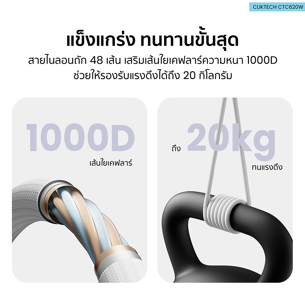สายชาร์จเร็ว CUKTECH รุ่น CTC620W 6A 240W สายชาร์จ USB-C ยาว 2 ม. สีขาว (รองรับการชาร์จ PD3.1)_7
