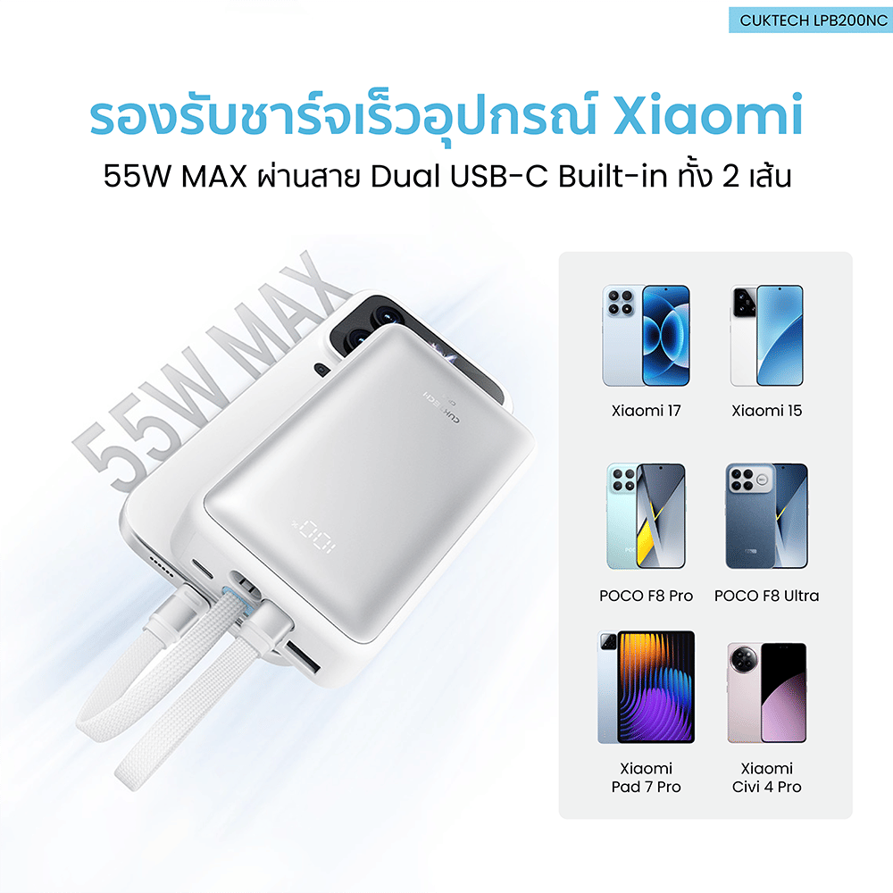 แบตสำรอง CUKTECH AURA LPB200NC 20000MAH สีขาว_8