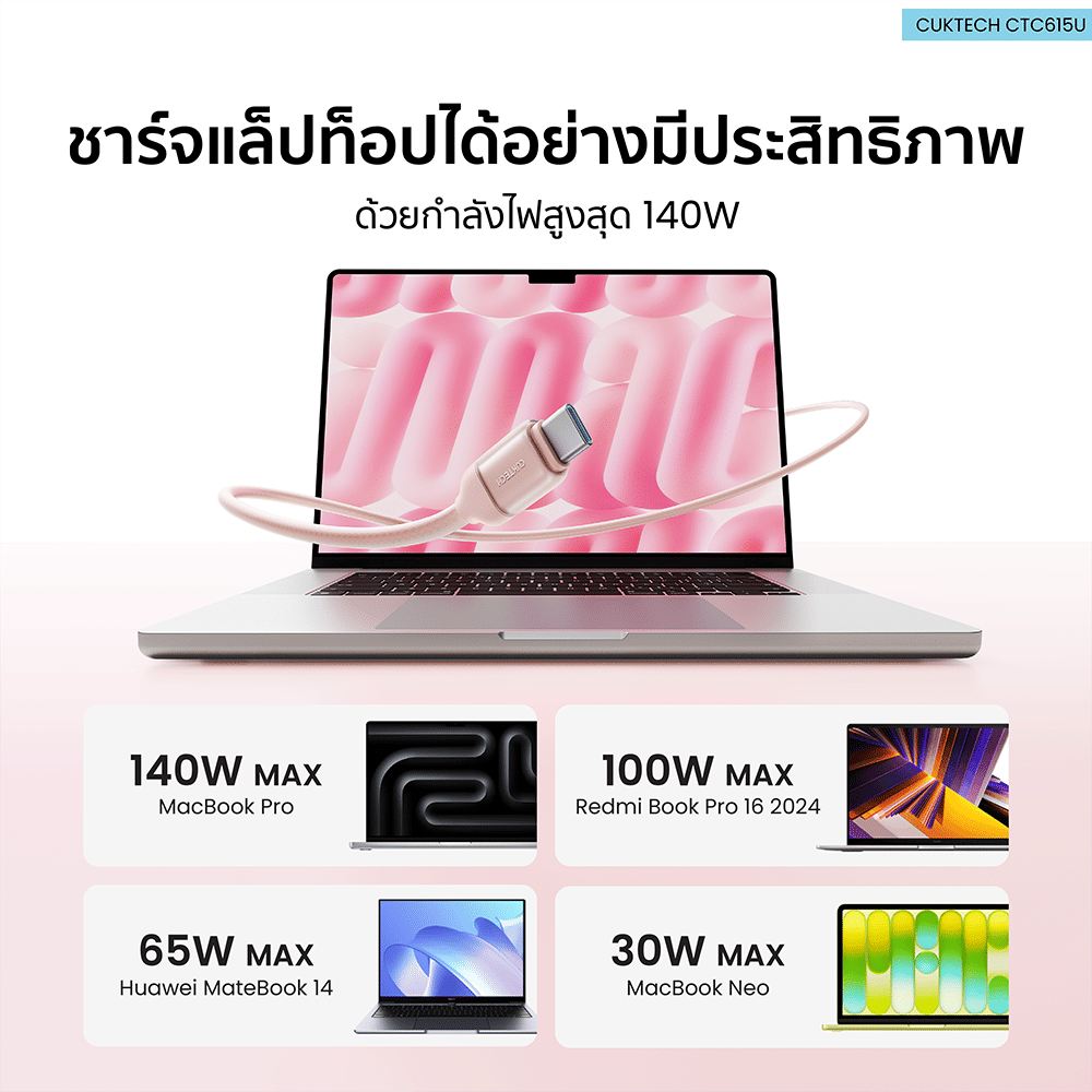 สายชาร์จเร็ว CUKTECH รุ่น CTC615U 6A 240W สายชาร์จซิลิโคน USB-C ยาว 1.5 ม. สีส้ม (รองรับการชาร์จ PD3.1)_9