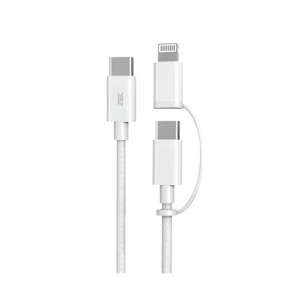 สายชาร์จไนลอนถัก  ZTEC ZM211 2 IN 1 สีขาว MFI 5A 240W USB-C TO USB-C & LIGHTNING_0