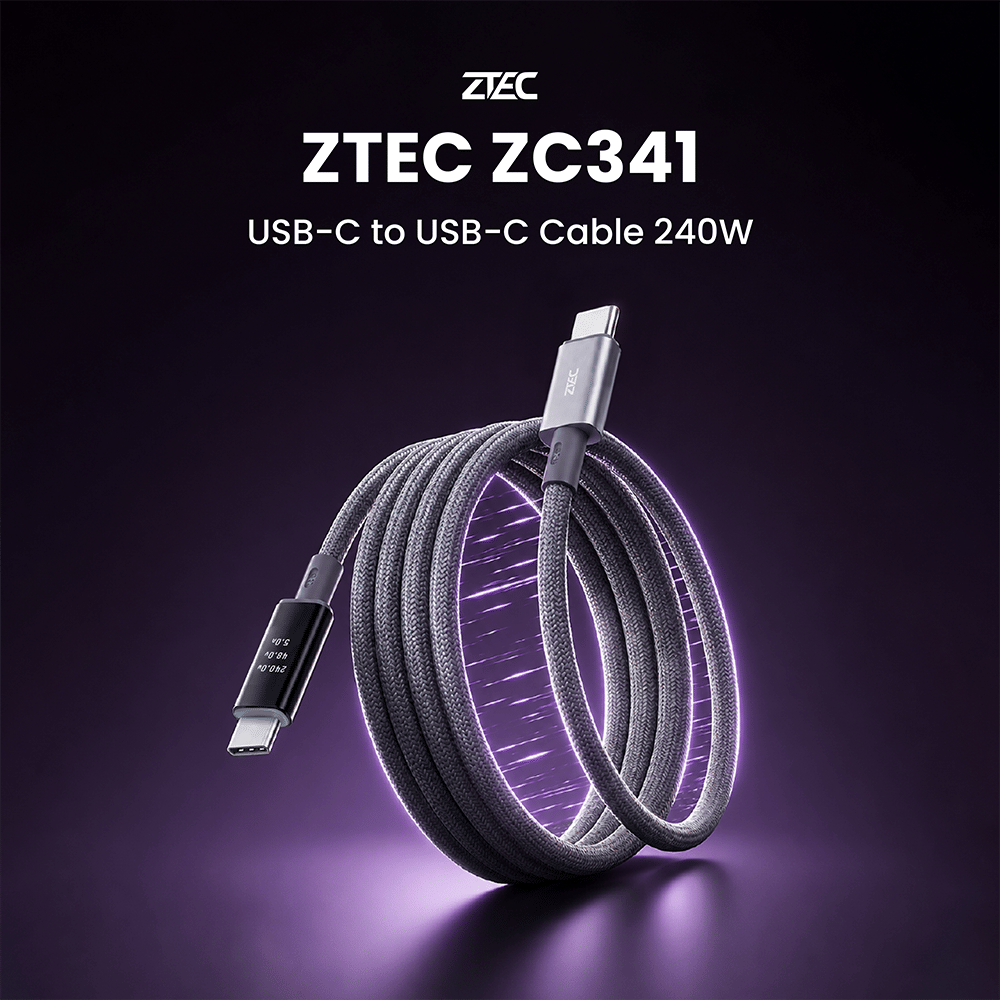 สายชาร์จเร็ว ZTEC รุ่น ZC341 แบบแม่เหล็ก USB-C TO USB-C 5A 240W พร้อมหน้าจอแสดงกำลังไฟ รองรับ PD และ QC