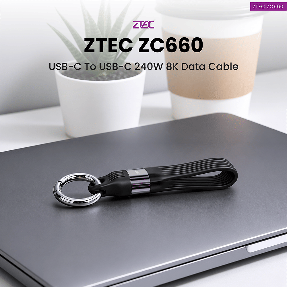 สายชาร์จ ZTEC รุ่น ZC660 แบบพวงกุญแจ USB-C 5A 240W สีดำ รองรับ PD 3.1 / THUNDERBOLT 4 / USB4 ส่งภาพ 8K