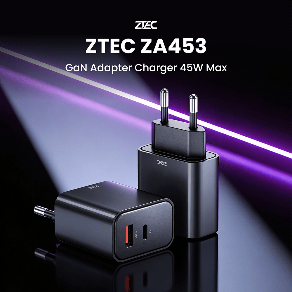 หัวชาร์จเร็ว ZTEC ZA453 GAN 45W  รองรับเทคโนโลยีชาร์จเร็ว PD 3.0 (ขาปลั๊กไทย ปลอดภัย ได้รับมาตรฐาน มอก.)