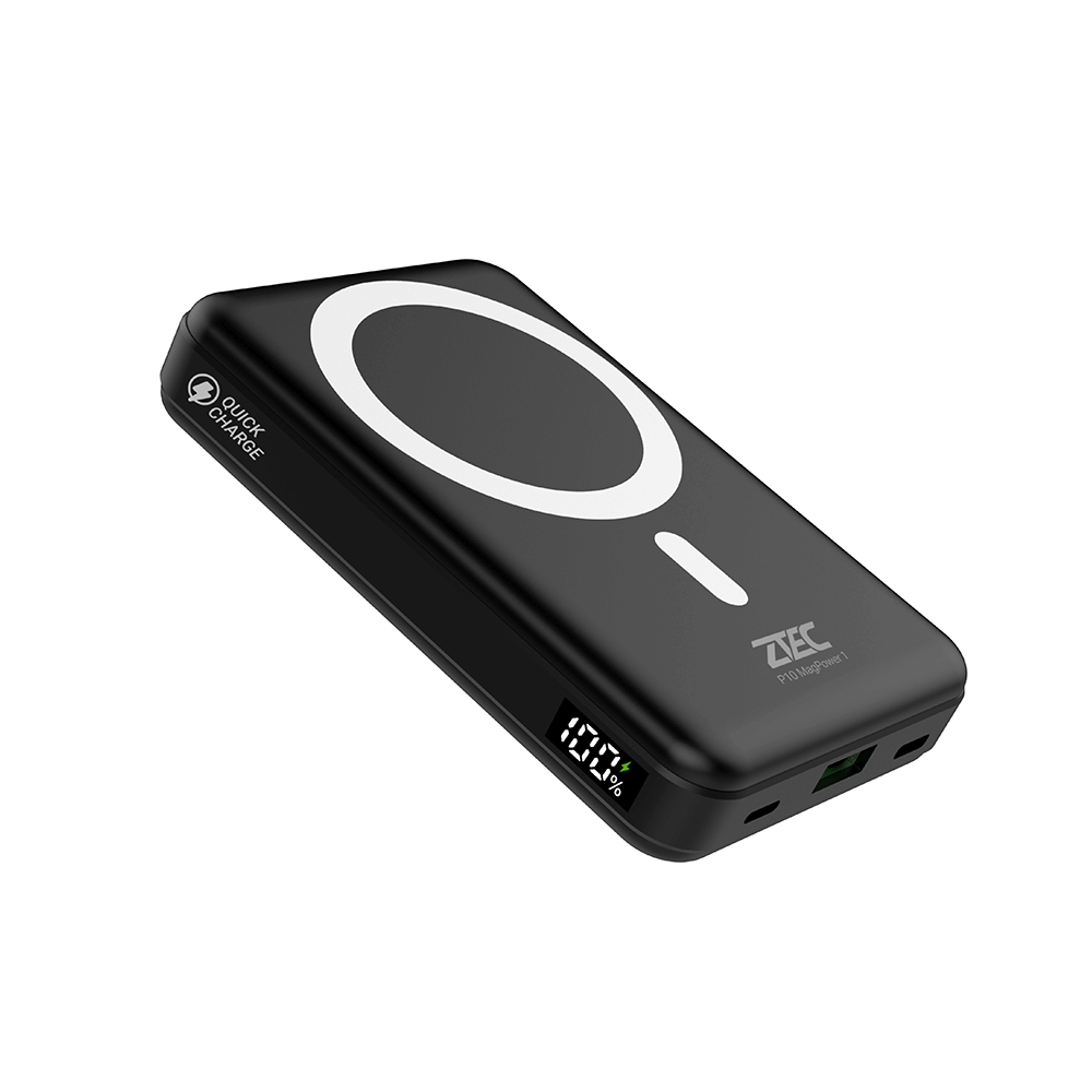 แบตเตอรี่สำรอง ZTEC POWERBANK P10 ความจุ 10000 MAH สีดำ รองรับการชาร์จไร้สาย