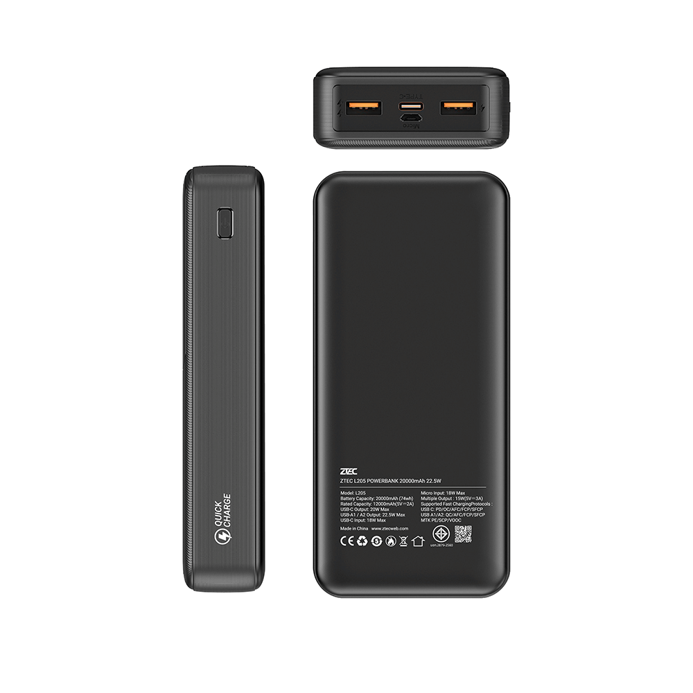 แบตเตอรี่สำรอง ZTEC L205 ความจุ 20000 MAH สีดำ จ่ายไฟสูงสุด 22.5W ชาร์จพร้อมกันได้สูงสุด 3 อุปกรณ์_2
