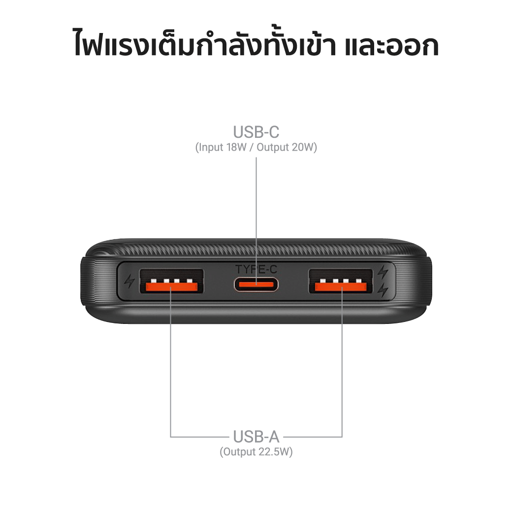 แบตเตอรี่สำรอง ZTEC L100 10000 MAH สีดำ จ่ายไฟสูงสุด 22.5W ชาร์จพร้อมกันได้สูงสุด 3 อุปกรณ์