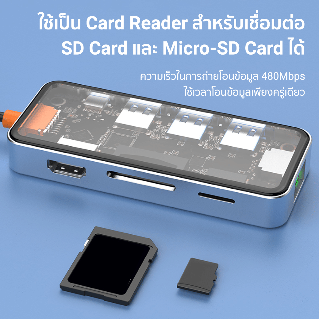 อุปกรณ์เชื่อมต่อ ยูเอสบี-ซี มีเดีย ฮับ ZTEC รุ่น ZH831 8IN1 สีเทา