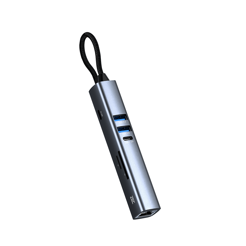 อุปกรณ์เชื่อมต่อ ยูเอสบี-ซี มีเดีย ฮับ ZTEC รุ่น ZH841 8 IN 1 MINI HUB USB-C 100W ,HDMI 4K ,LAN 100MBPS ,USB-A 3.2 GEN 1 ,SD CARD ,MICRO SD_0