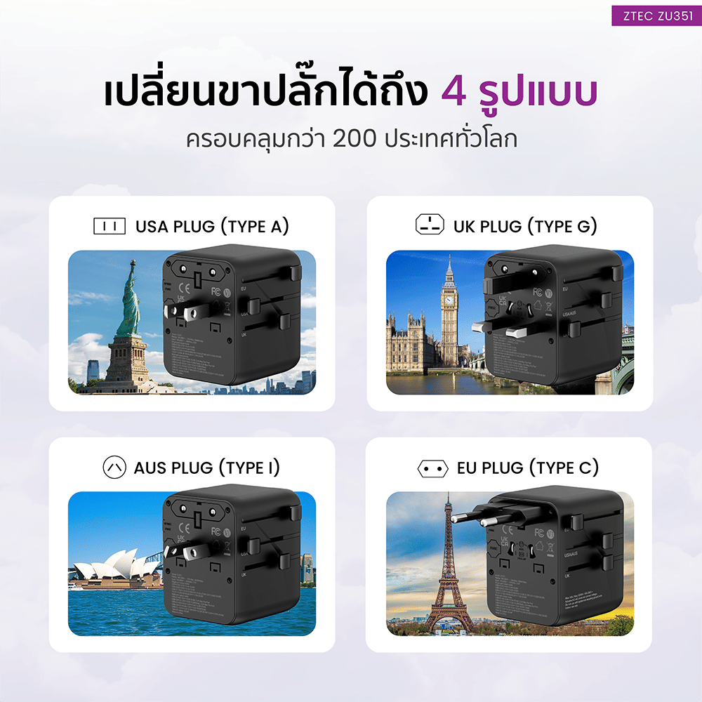 หัวแปลงปลั๊กไฟ ZTEC ZU351 35W TRAVEL ADAPTER_3