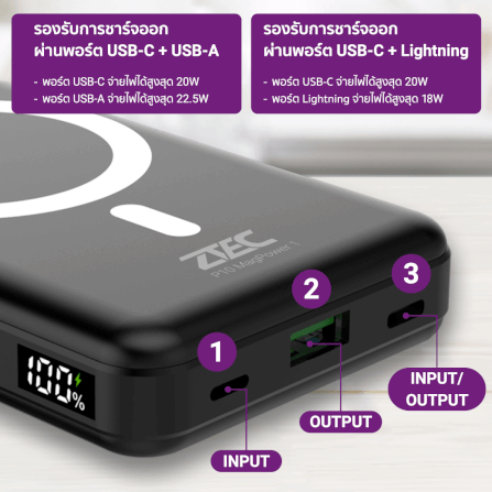 แบตเตอรี่สำรอง ZTEC POWERBANK P10 ความจุ 10000 MAH สีดำ รองรับการชาร์จไร้สาย_4