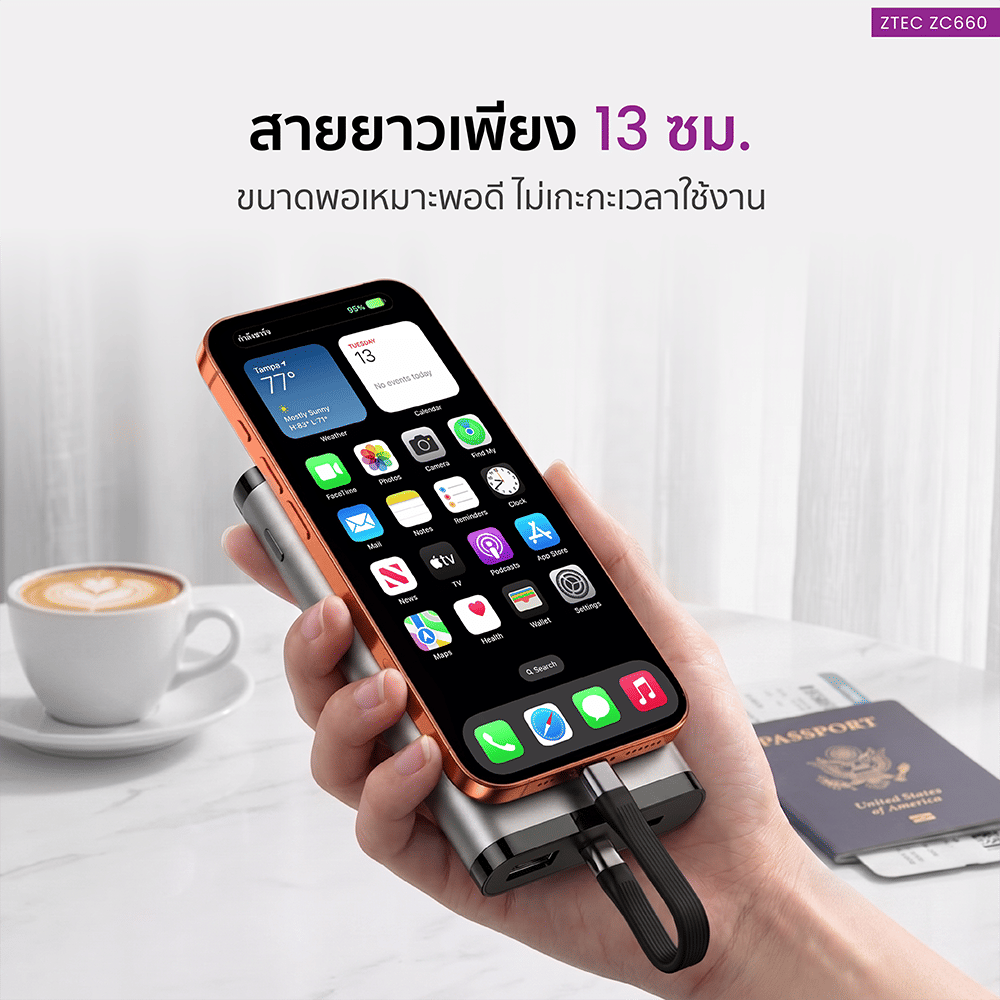 สายชาร์จ ZTEC รุ่น ZC660 แบบพวงกุญแจ USB-C 5A 240W สีดำ รองรับ PD 3.1 / THUNDERBOLT 4 / USB4 ส่งภาพ 8K_4