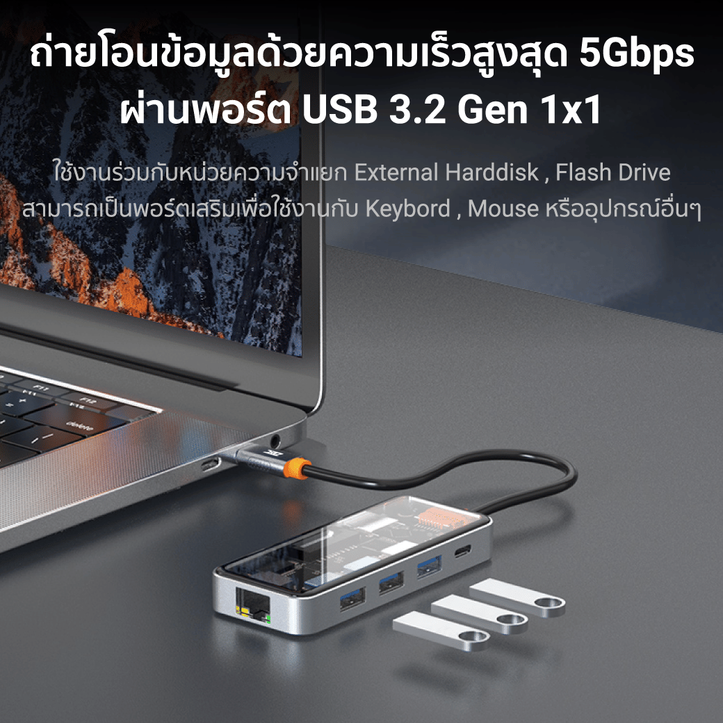 อุปกรณ์เชื่อมต่อ ยูเอสบี-ซี มีเดีย ฮับ ZTEC รุ่น ZH831 8IN1 สีเทา_5