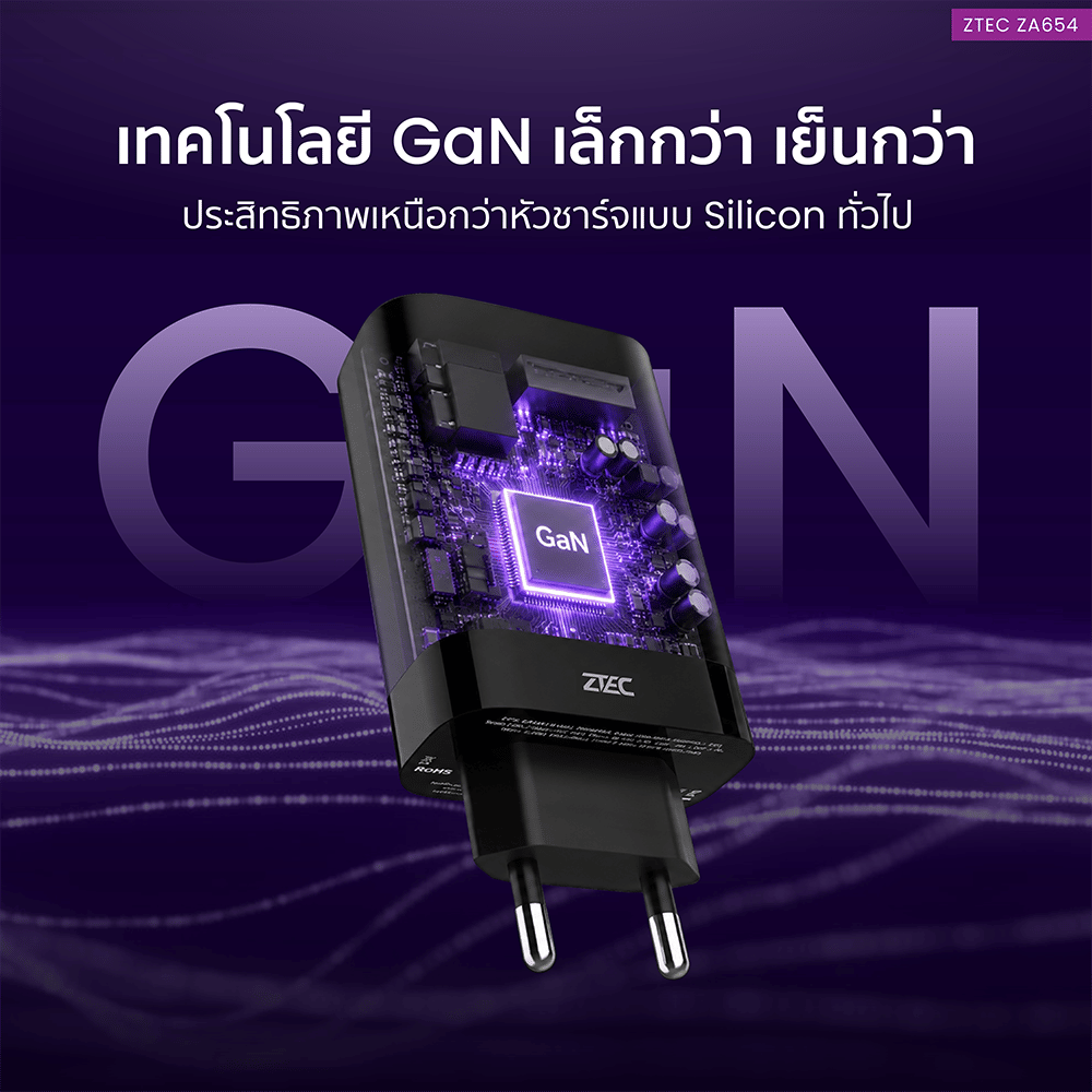 หัวชาร์จเร็ว ZTEC ZA654 GAN 65W  รองรับเทคโนโลยีชาร์จเร็ว PD 3.1 (ขาปลั๊กไทย ปลอดภัย ได้รับมาตรฐาน มอก.)_4