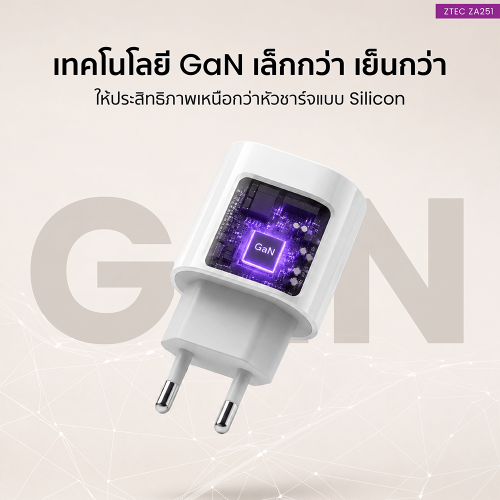 หัวชาร์จเร็ว ZTEC ZA251 GAN 25W สีขาว_4