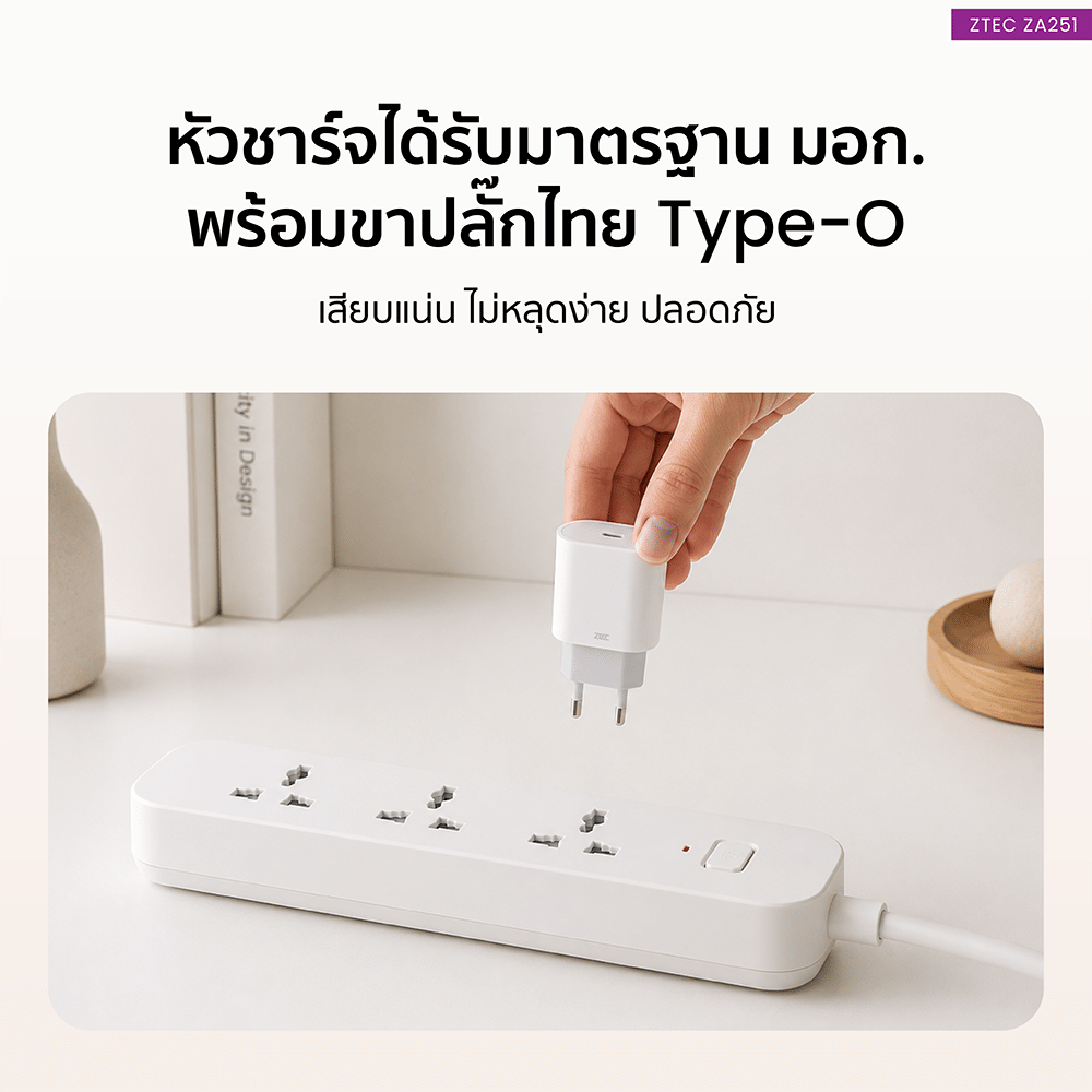 หัวชาร์จเร็ว ZTEC ZA251 GAN 25W สีขาว_8