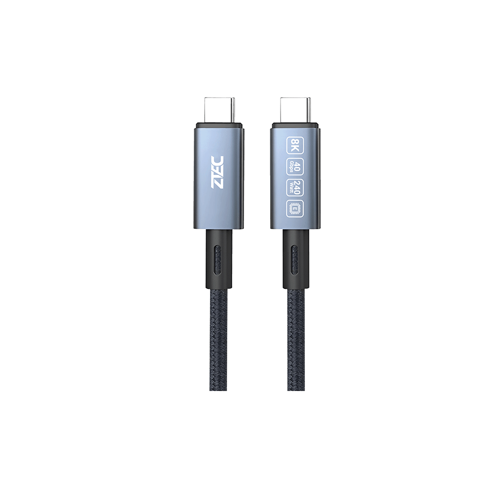 สายชาร์จไนลอนถัก ZTEC รุ่น ZC621 USB-C to USB-C 240W thunder 4/3 ยาว 1 เมตร สีเทา (รองรับการเชื่อมต่อภาพ 8K)_0