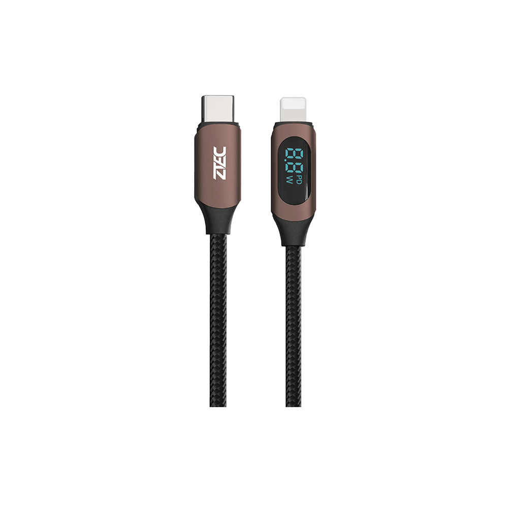 สายชาร์จไนลอนถัก ZTEC รุ่น ZL521 USB-C to Lightning 27W 1 เมตร สีน้ำตาล (รองรับเทคโนโลยีชาร์จเร็ว)
