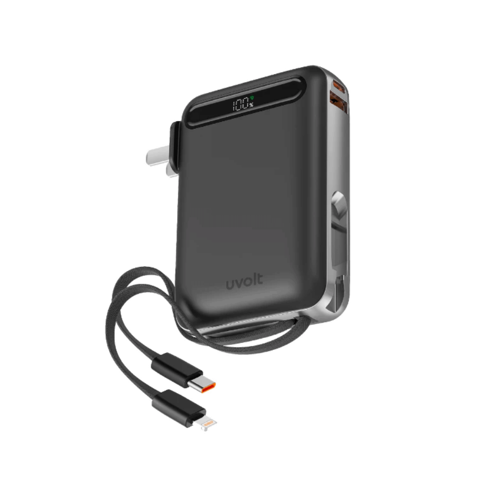แบตเตอรี่สำรอง UVOLT UVP10AC-01-BLK (3C) 3IN1 10,000 MAH สีดำ รองรับ FAST CHARGE,PD 22W (มีสายในตัว)_0