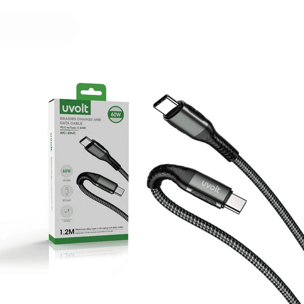 สายชาร์จฝ้ายถัก UVOLT WC-104C USB-C TO USB-C 3A ยาว 1.2 เมตร (ฝ้ายถัก 2 ชั้น)