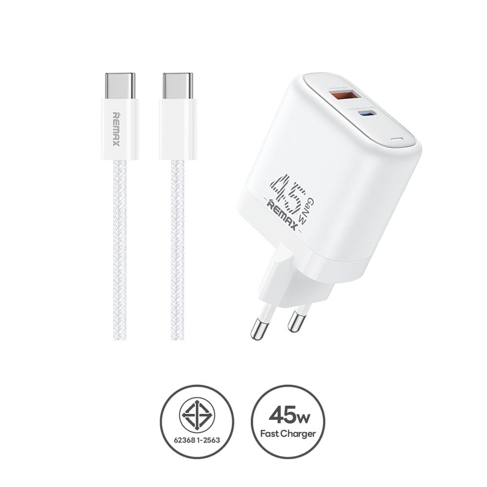 หัวชาร์จเร็ว REMAX U60-ACC65W-WHT USB+2C 65W พร้อมสาย C to C สีขาว