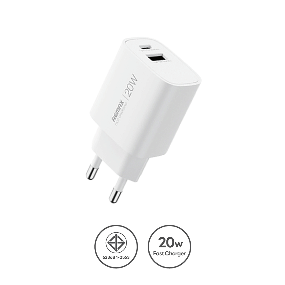 หัวชาร์จเร็ว REMAX U187-AC20W-WHT USB+C 20W พร้อมสาย C to C สีขาว