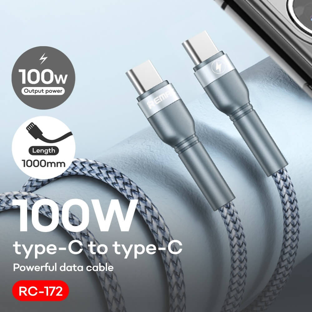 สายชาร์จ USB-C to USB-C REMAX RC-172cSLV 100W ยาว 1 เมตร สีเงิน