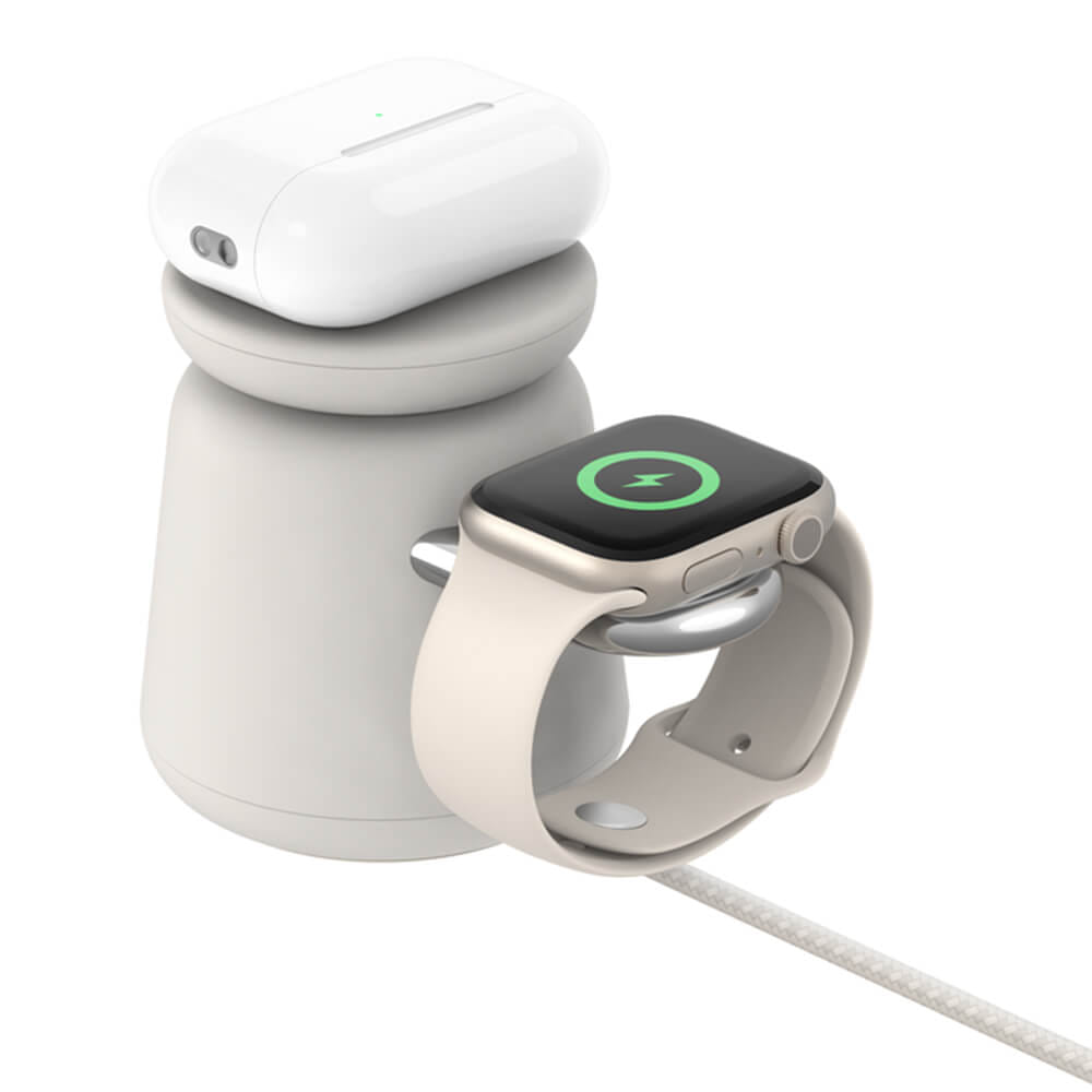แท่นชาร์จไร้สาย BELKIN WIZ020BTH37 2IN1 ชาร์จเร็วเทคโนโลยี MAGSAFE สีครีม