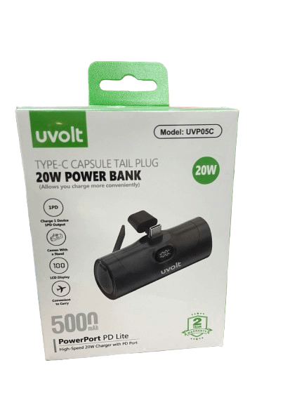 แบตเตอรี่สำรองแบบเสียบชาร์จ UVOLT MINI UVP05-C-BLK (EH1) USB-C 5,000MAH สีดำ รองรับ PD 20W (จอแสดงผลดิจิตอลLED)_2