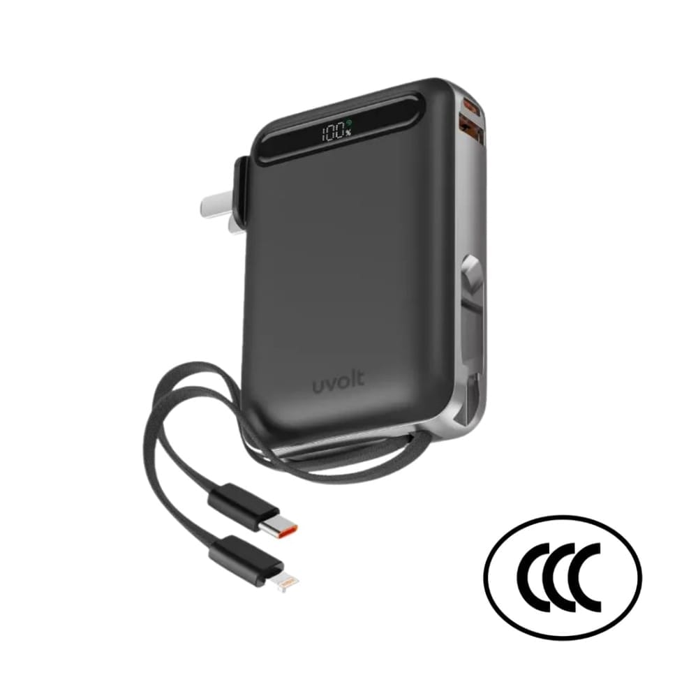 แบตเตอรี่สำรอง UVOLT UVP10AC-01-BLK (3C) 3IN1 10,000 MAH สีดำ รองรับ FAST CHARGE,PD 22W (มีสายในตัว)