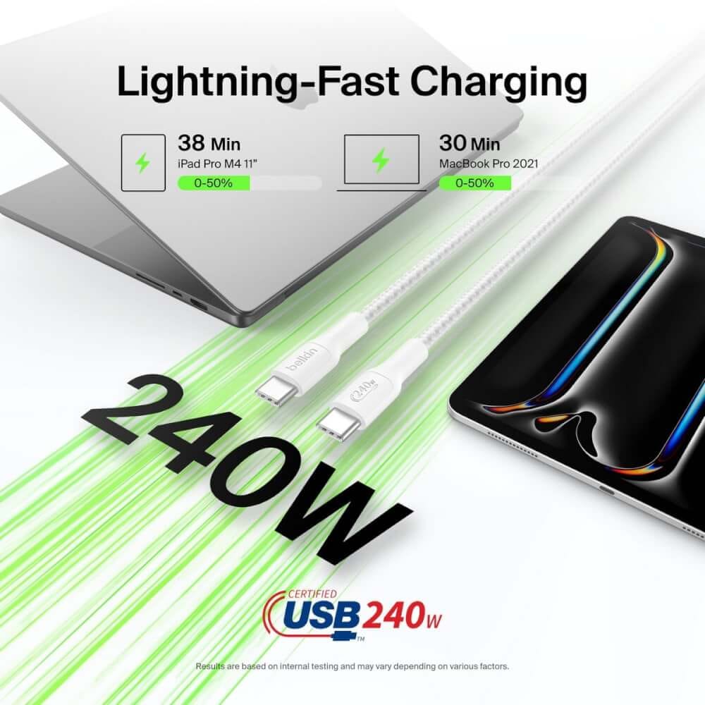 สายชาร์จ BELKIN CAB025 USB-C TO USB-C (TYPE C) 240 วัตต์ 1 เมตร สีดำ